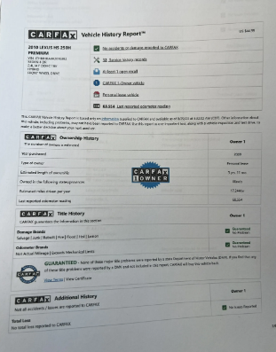 لكزس HS250h بريميوم موديل 2010 كارفاكس كلين استخدام شخصي